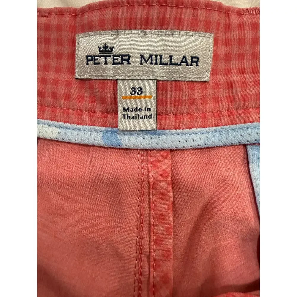 Peter Millar Golf Shorts Pink Gingham Performance Stretch Flat Front Men's Sz 33
